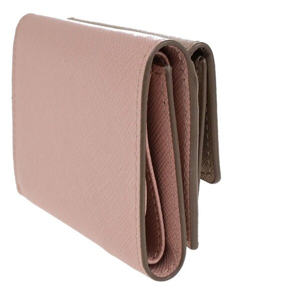 PRADA Logo Trifold Compact Wallet Saffiano Metal Leather Pink Beige 88FB246 - Picture 4 of 13